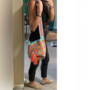 Handmade bucket style bag purse Boho chic crossbody bag Mochila